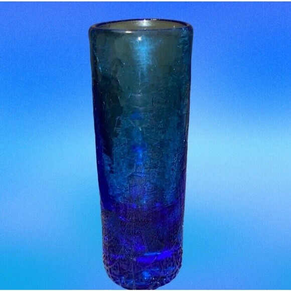 #606 pilgrim Art Glass Benedictine Applied Handle Tall Crackle Blue Shot Glass - Picture 4 of 10